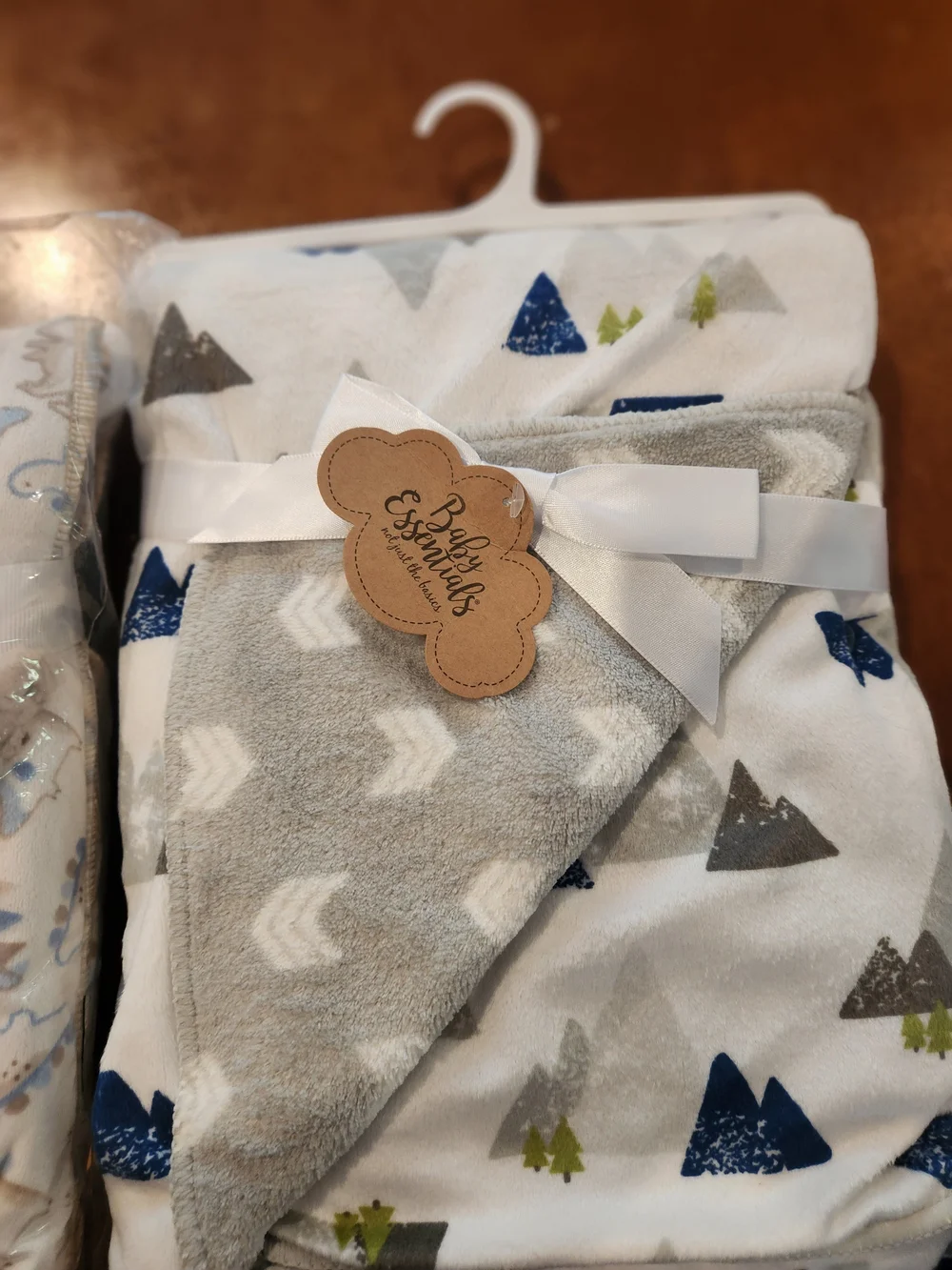 Baby Essentials Gray & Blue Mountain Hooded Baby Blanket And Dinosaur Baby Blank
